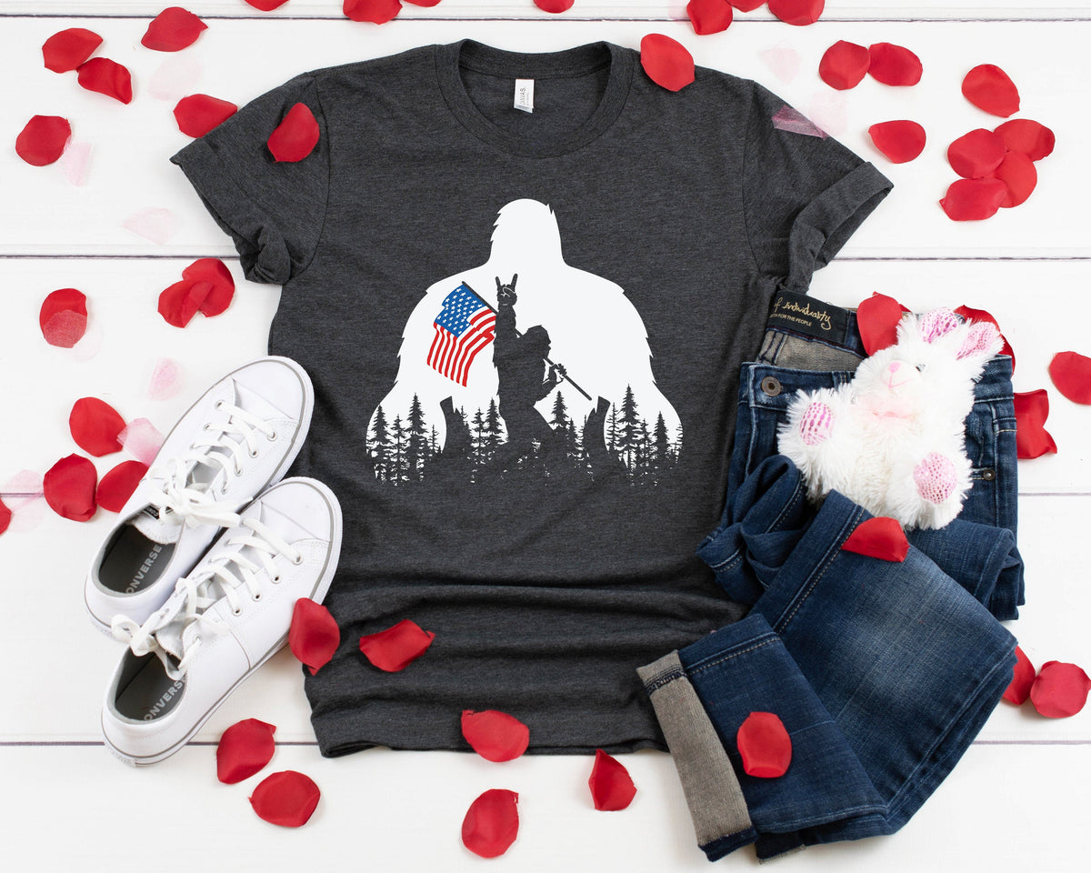 Custom Bigfoot American Flag Shirt: Patriotic Tee
