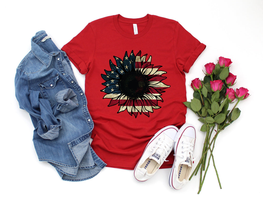 Patriotic Sunflower Shirt: 4th of July Women's Tee