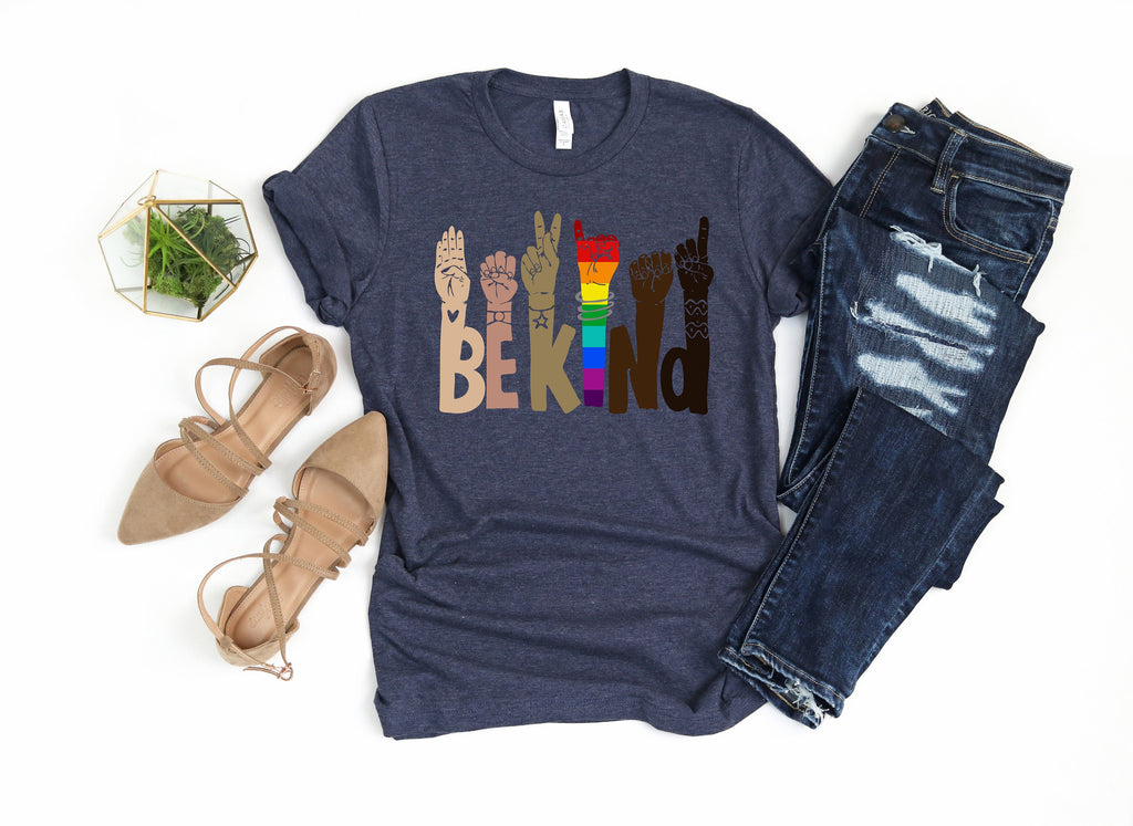 Be Kind Sign Language Shirt: Rainbow Hands Kindness Tee