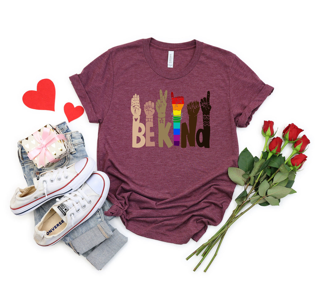 Be Kind Sign Language Shirt: Rainbow Hands Kindness Tee