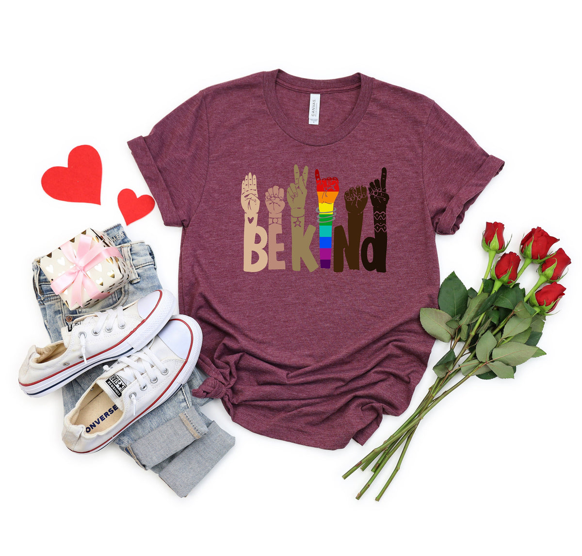 Be Kind Sign Language Shirt: Rainbow Hands Kindness Tee