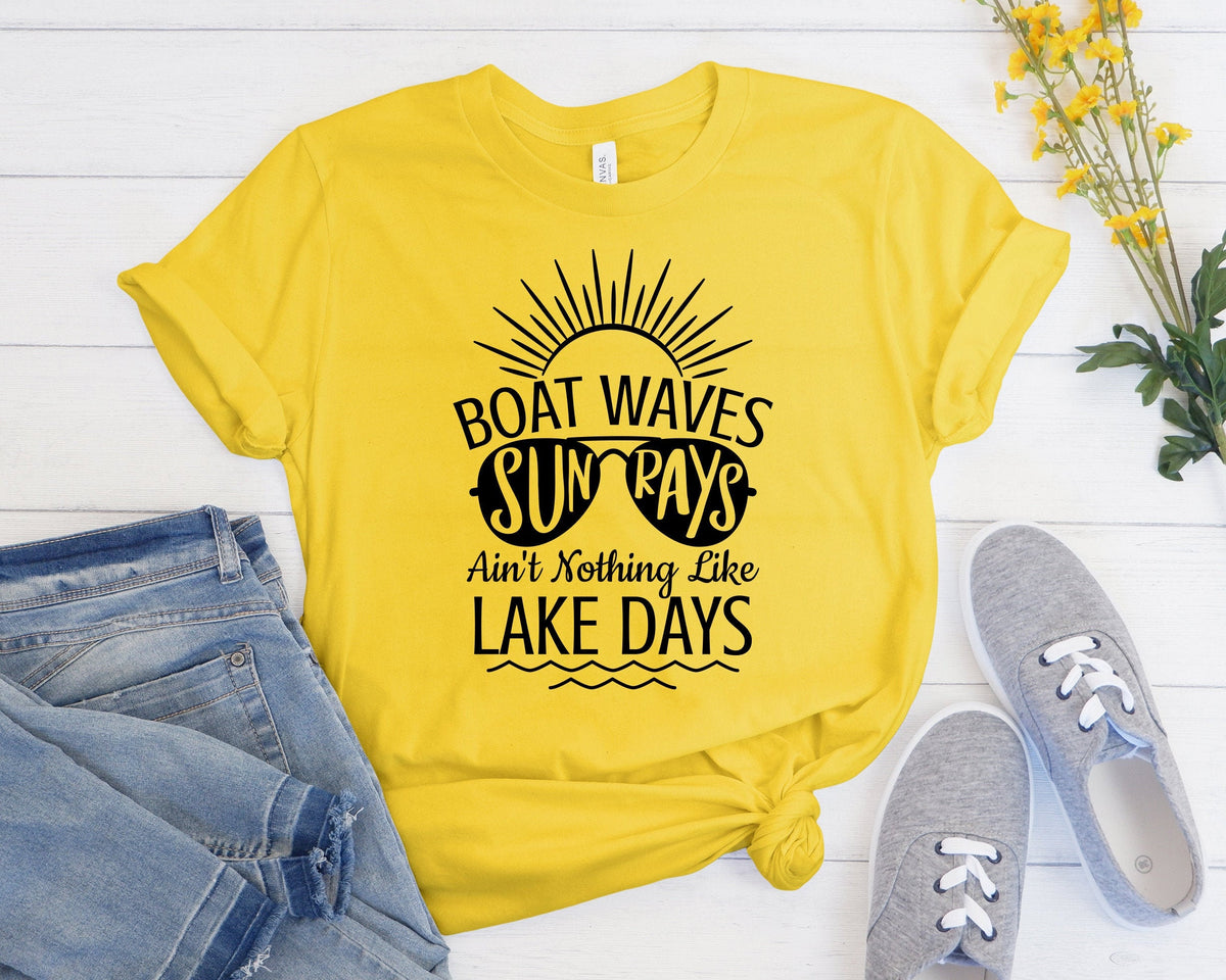 Lake Life Shirt: Boat Waves & Sun Rays Graphic Tee