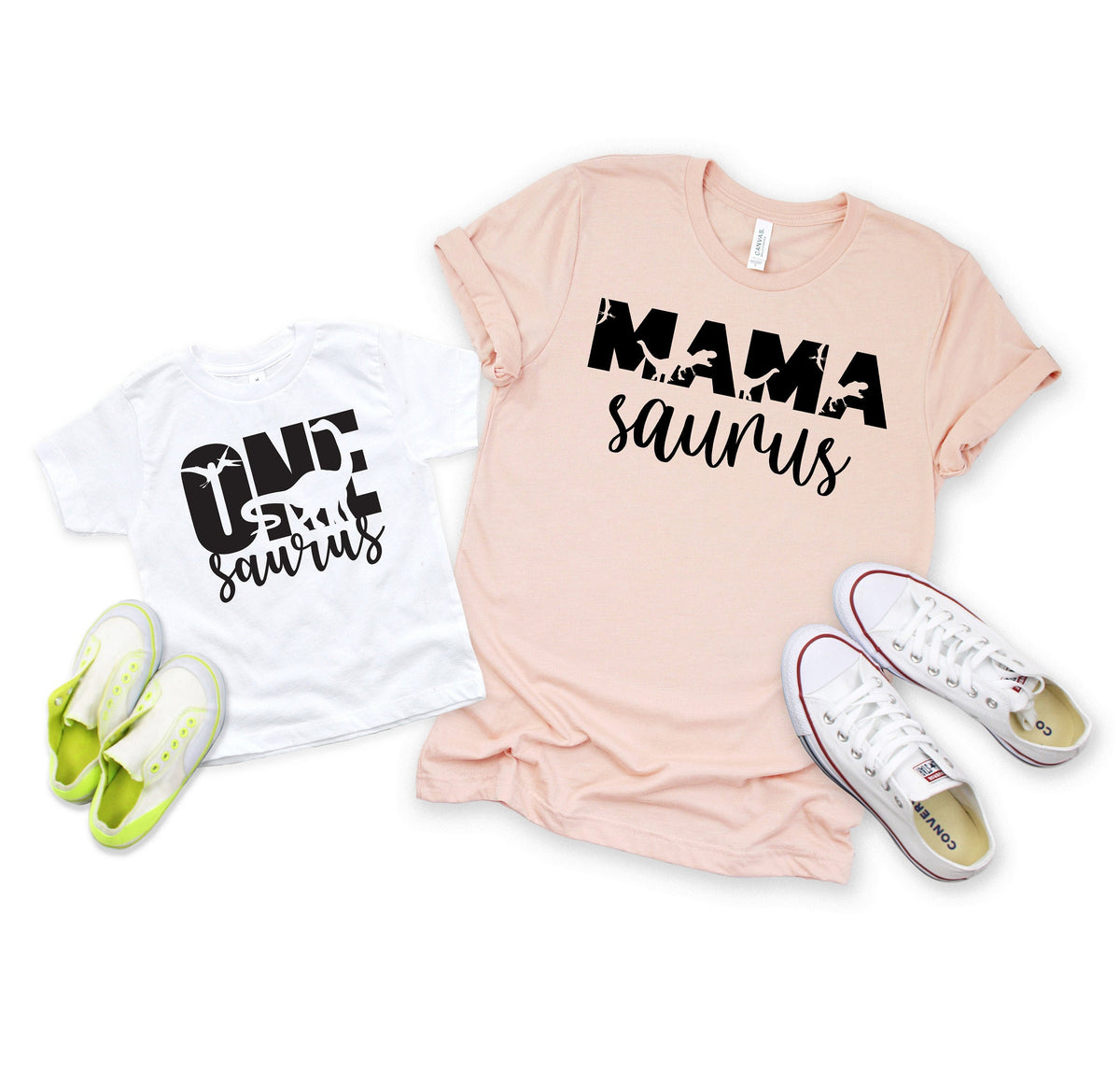 Matching Family Saurus T-Shirts: Mama, Papa, One-Saurus