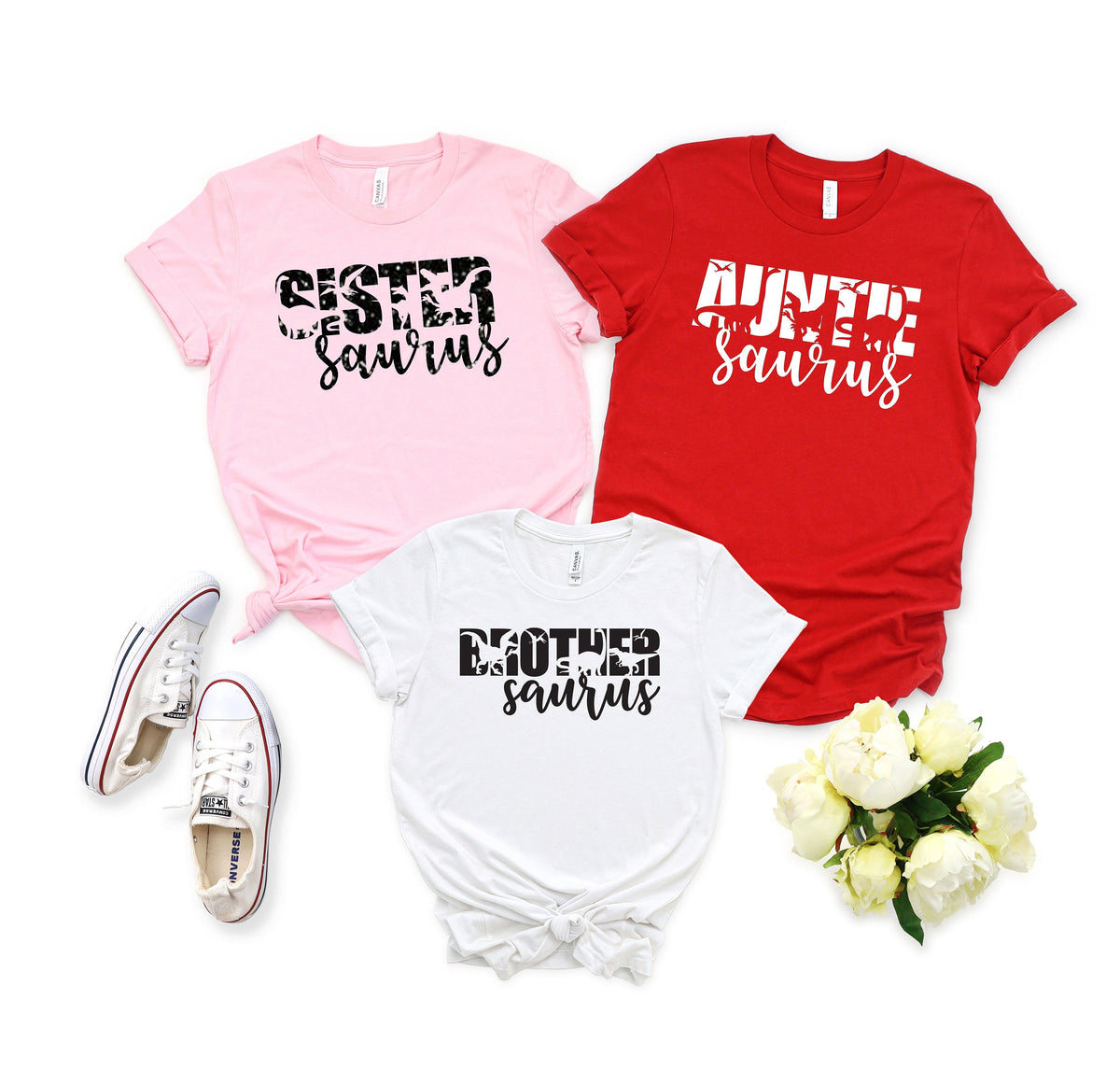 Matching Family Saurus T-Shirts: Mama, Papa, One-Saurus
