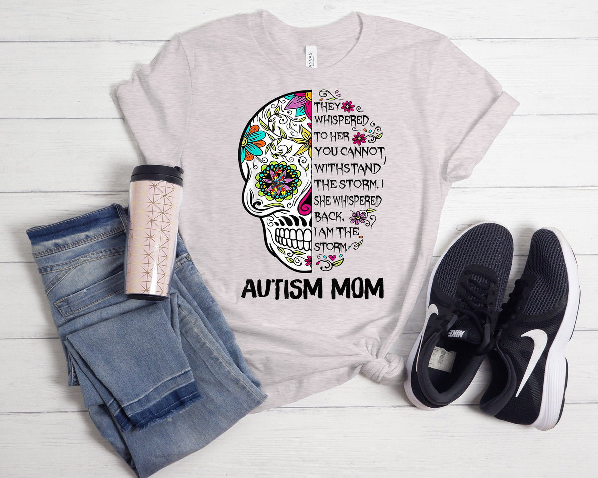 Autism Mom Shirt: Floral Skull Awareness Tee