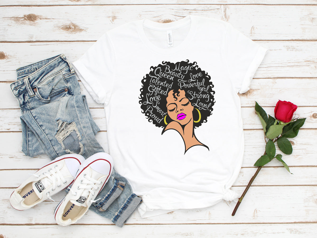 Afro Woman T-Shirt: Powerful Black Girl Magic, Afrocentric Tee
