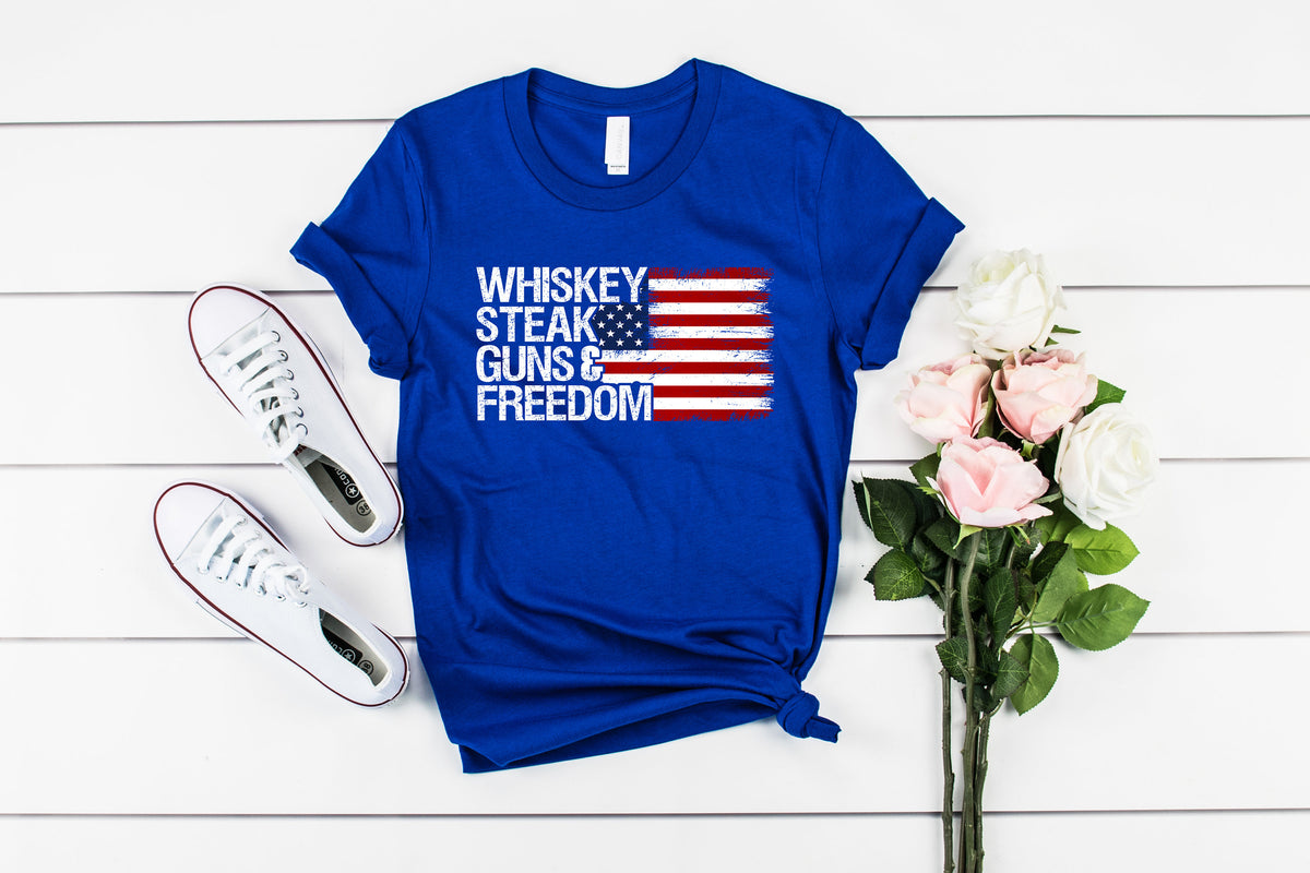 Whiskey Steak Guns Freedom USA Flag Shirt, Patriotic Tee