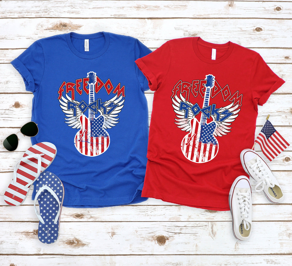 Freedom Rocks Guitar Shirt: Patriotic 4th of July Tee
