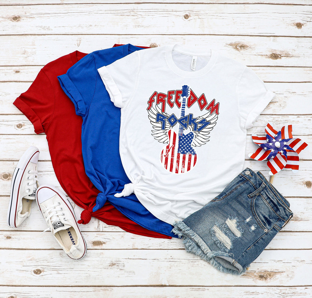 Freedom Rocks Guitar Shirt: Patriotic 4th of July Tee