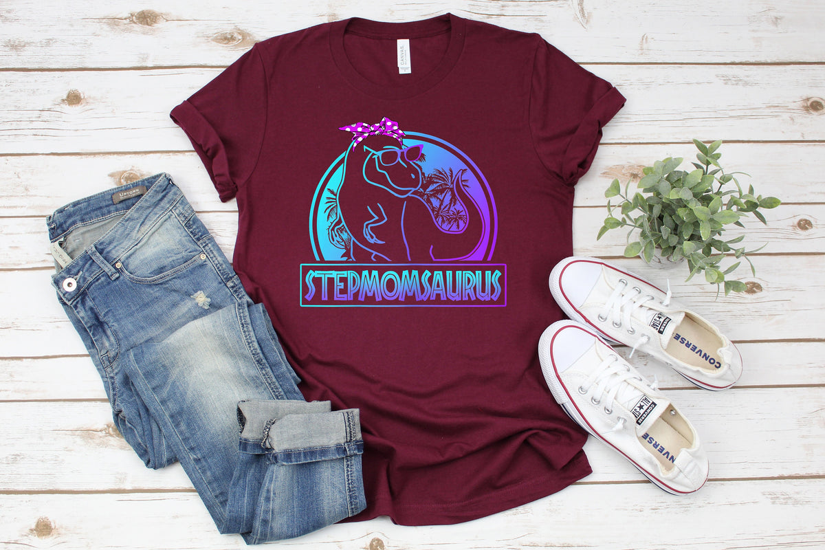 Stepmomsaurus T-Shirt: Dinosaur Birthday, Mom & Dad Dino Shirts