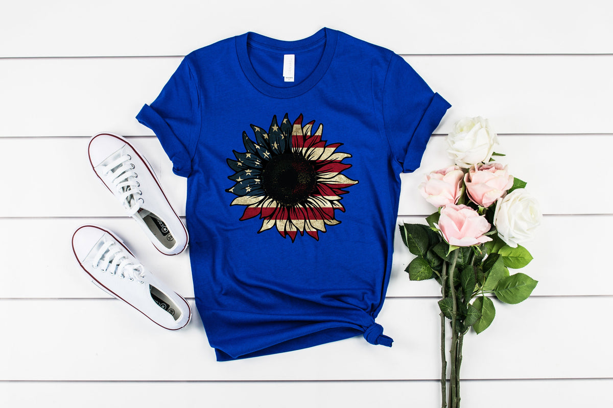 Patriotic Sunflower Shirt: 4th of July Women's Tee