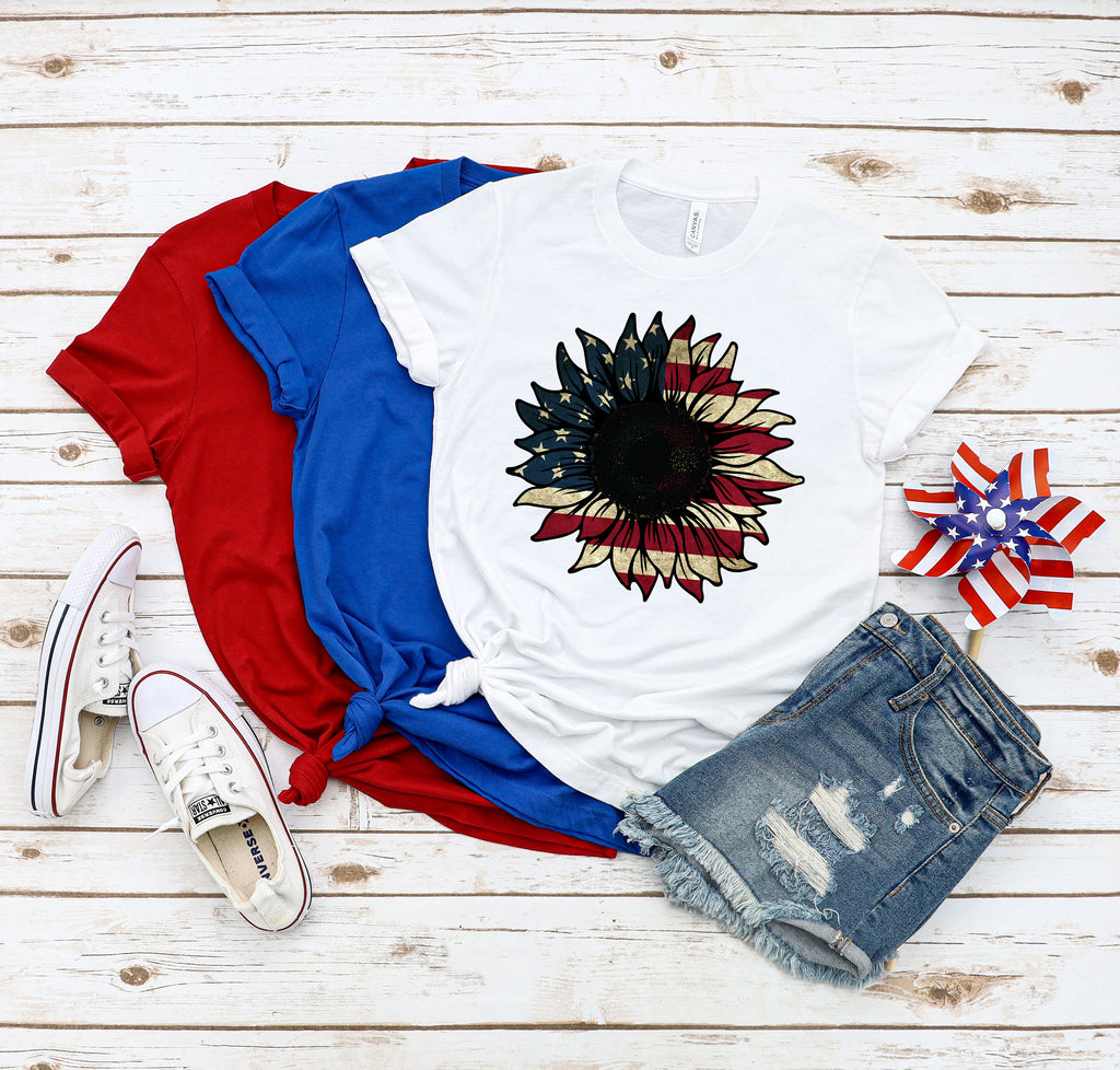 Patriotic Sunflower Shirt: 4th of July Women's Tee