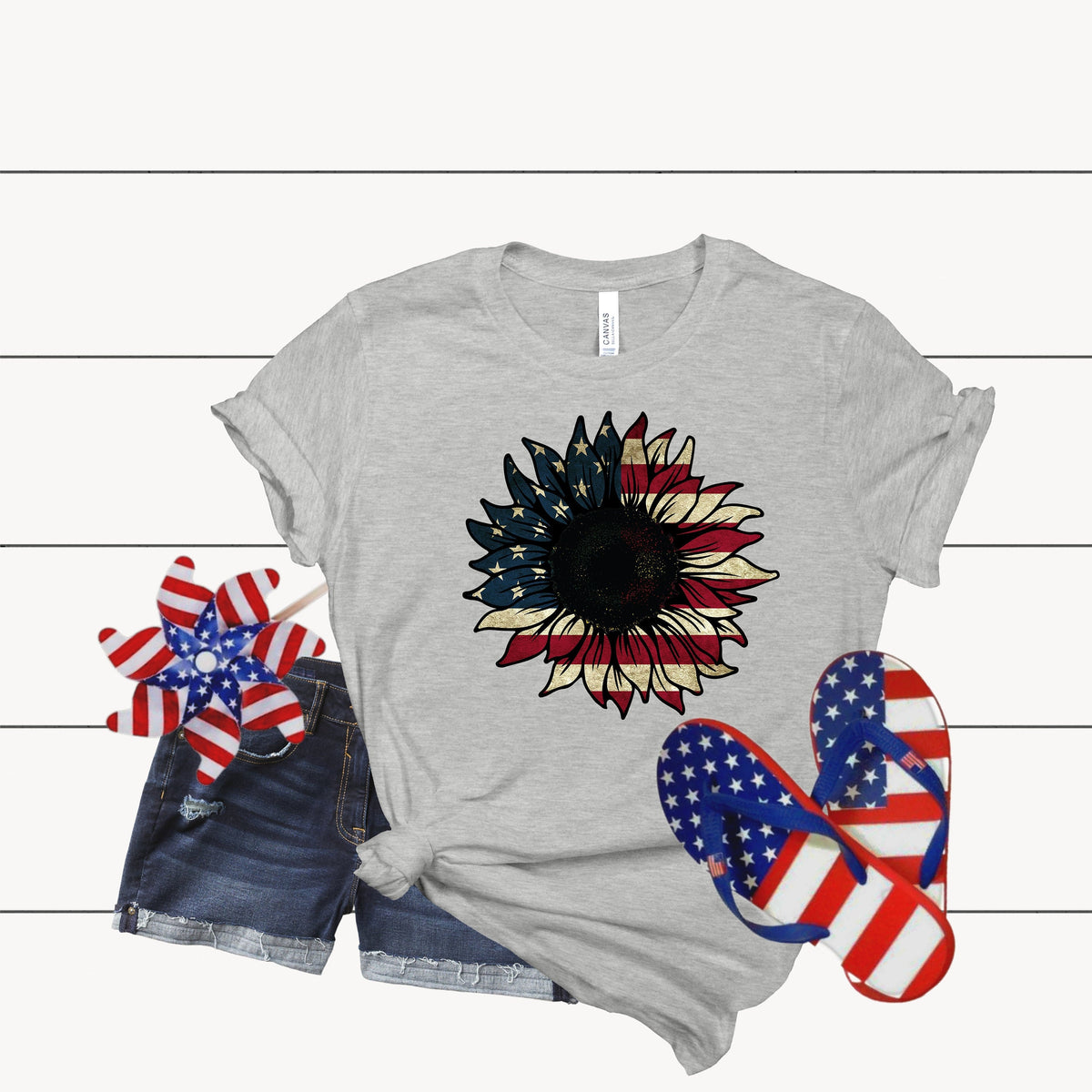 Patriotic Sunflower Shirt: 4th of July Women's Tee