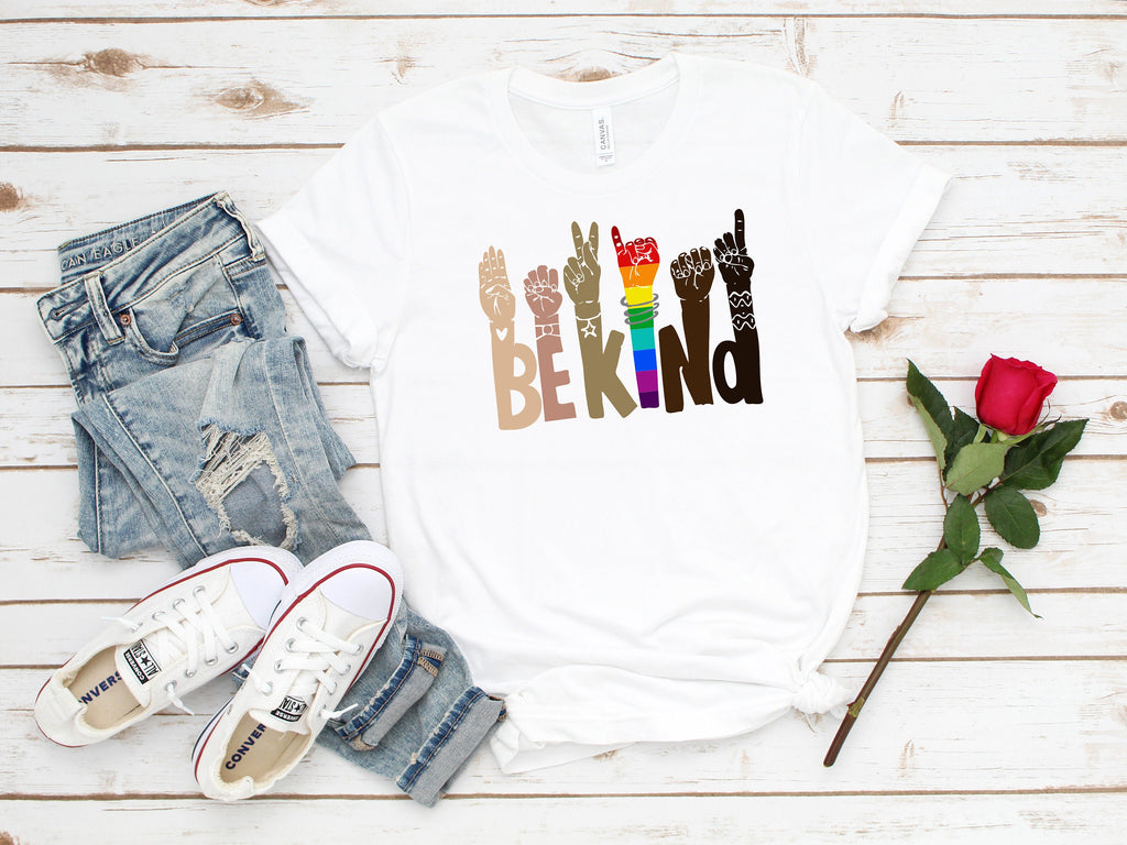 Be Kind Sign Language Shirt: Rainbow Hands Kindness Tee