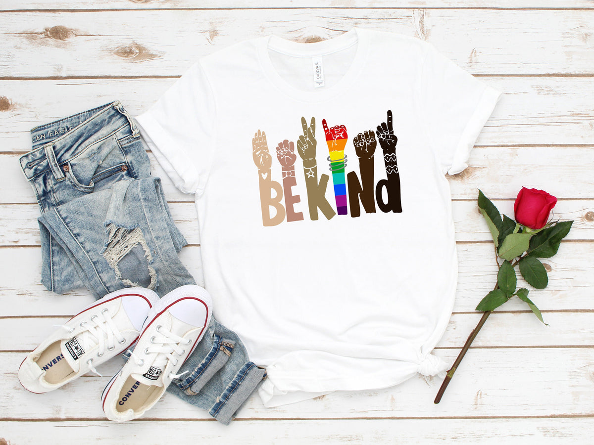 Be Kind Sign Language Shirt: Rainbow Hands Kindness Tee
