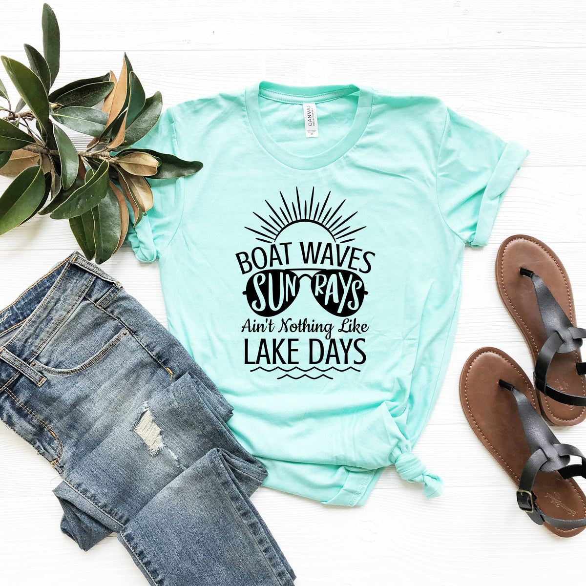 Lake Life Shirt: Boat Waves & Sun Rays Graphic Tee
