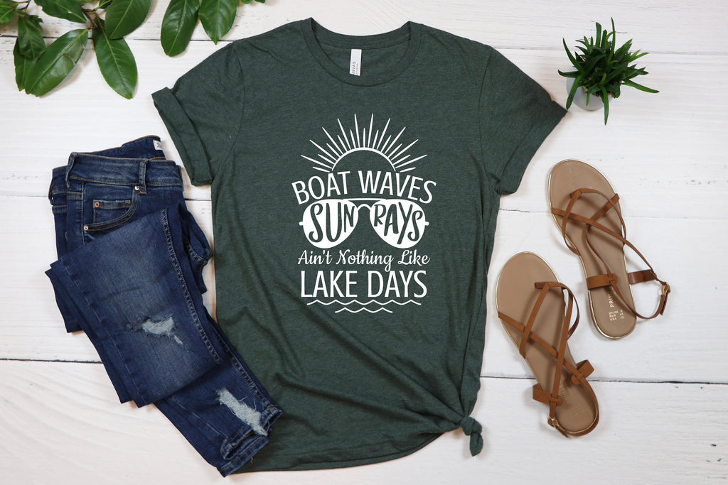Lake Life Shirt: Boat Waves & Sun Rays Graphic Tee