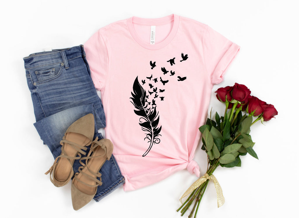Feather Birds Graphic Tee - Unisex Summer Shirt
