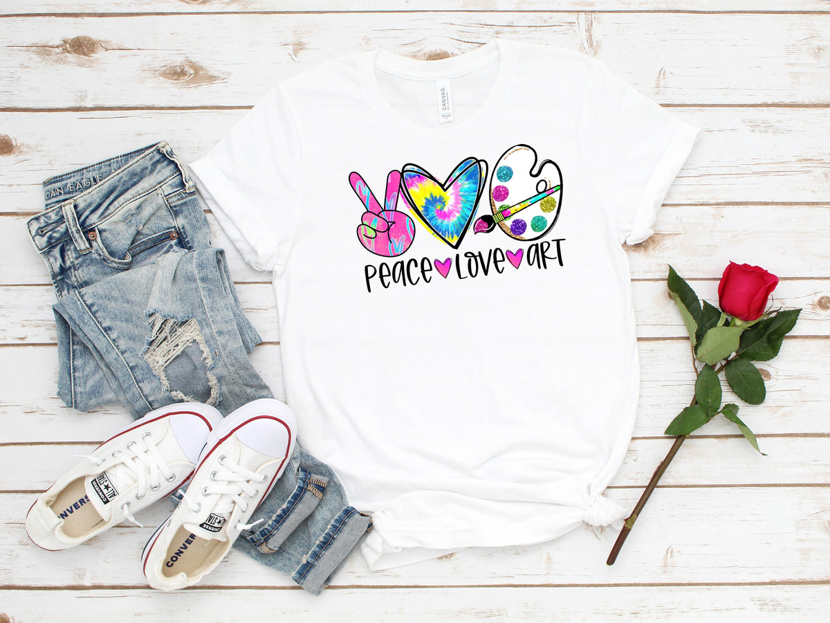 Art Teacher Shirt: Peace Love Art, Painter Gift