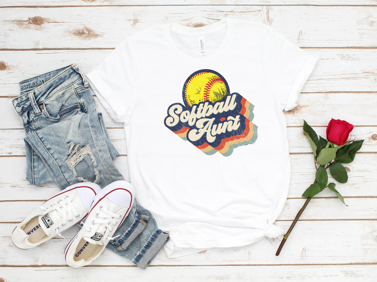 Retro Softball Aunt T-Shirt, Mother's Day Gift