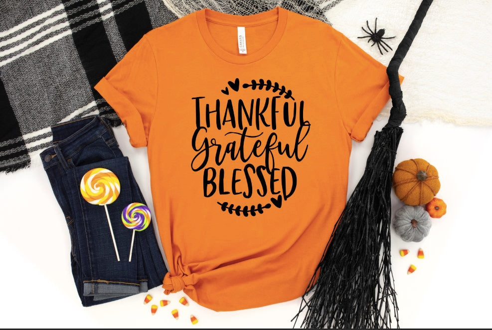 Thankful Grateful Blessed Thanksgiving Shirt, Cute Fall Graphic Tee