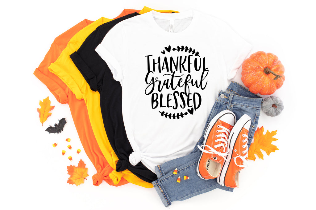 Thankful Grateful Blessed Thanksgiving Shirt, Cute Fall Graphic Tee