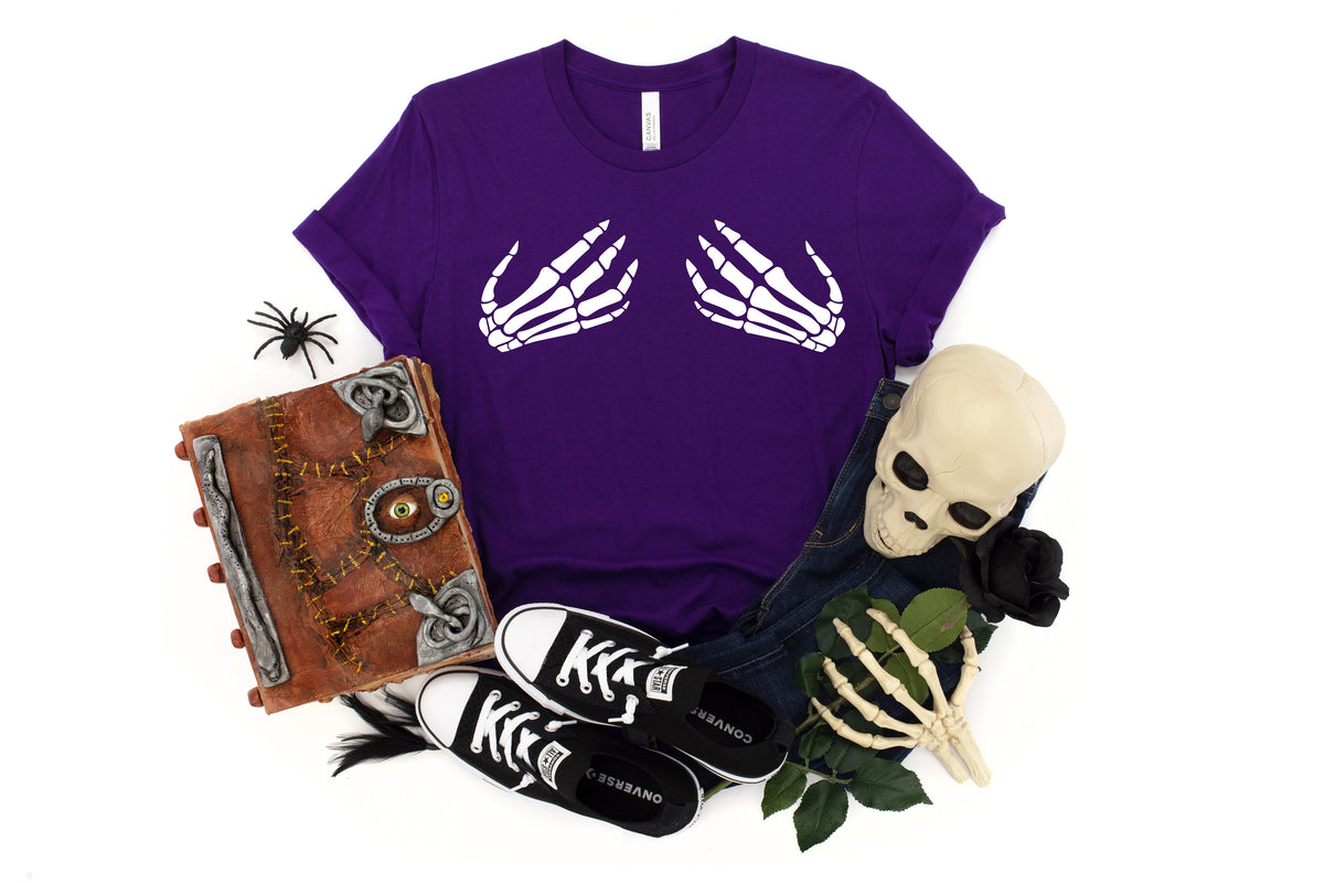 Skeleton Hand Bra T-Shirt: Funny Halloween Party Shirt