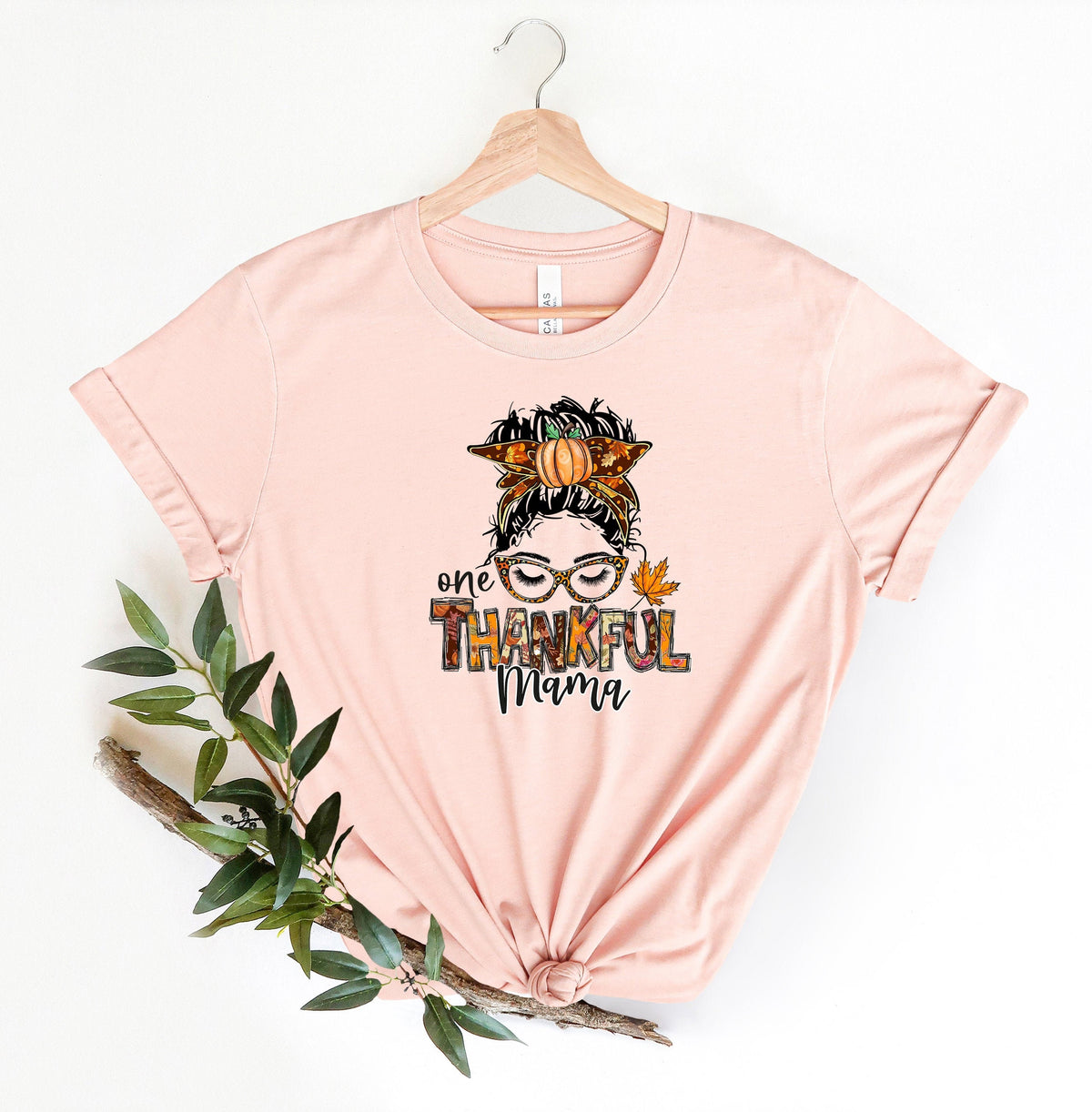 Thankful Mama Shirt: Fall Thanksgiving Messy Bun Tee