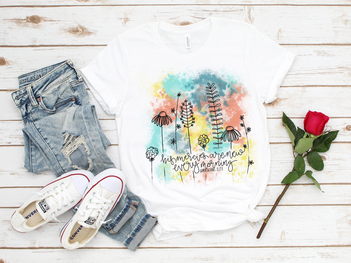 His Mercies Are New Floral Christian T-shirt