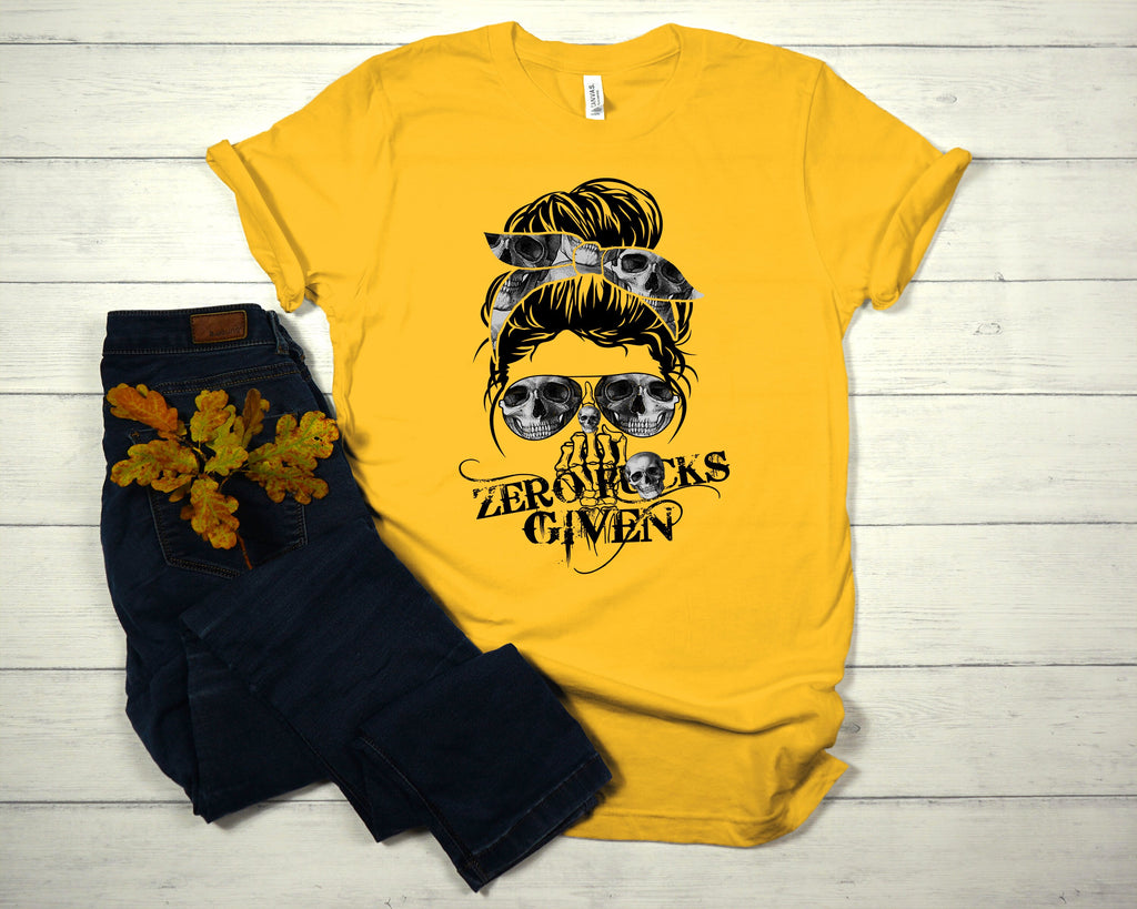 Zero F Given Skull T-Shirt: Messy Bun Skull Art Tee