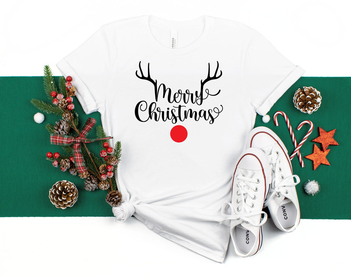 Reindeer Christmas Shirt: Peeping Xmas Family Tee