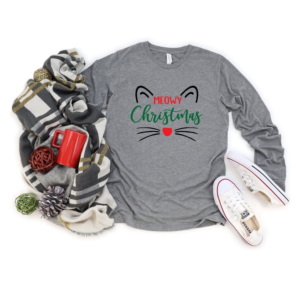 Meowy Christmas Cat Shirt, Holiday Gift Shirt
