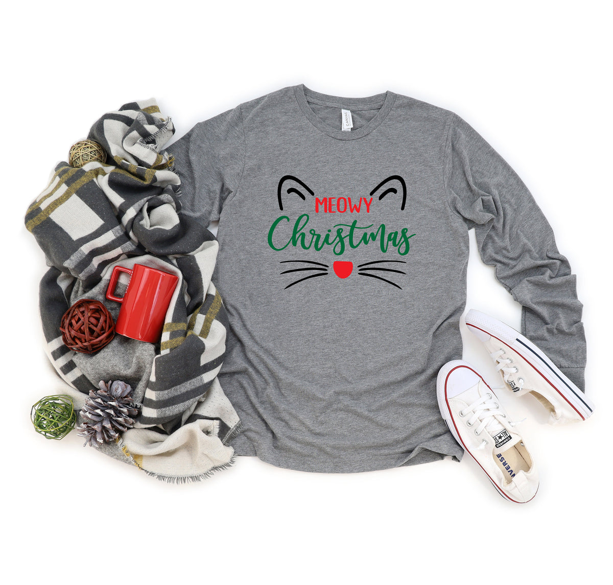 Meowy Christmas Cat Shirt, Holiday Gift Shirt