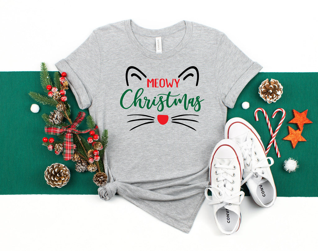 Meowy Christmas Cat Shirt, Holiday Gift Shirt