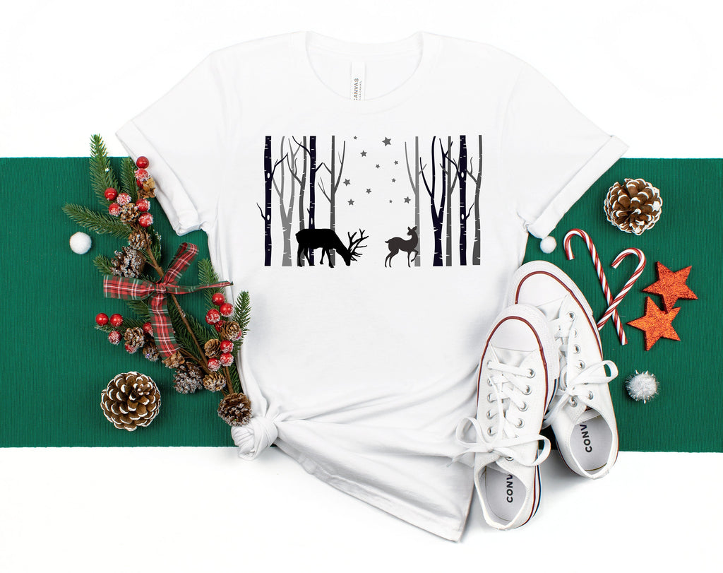 Winter Scene Shirt: Deer, Trees, Stars - Holiday Tee
