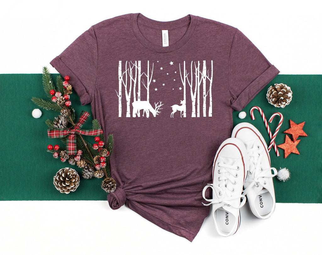 Winter Scene Shirt: Deer, Trees, Stars - Holiday Tee