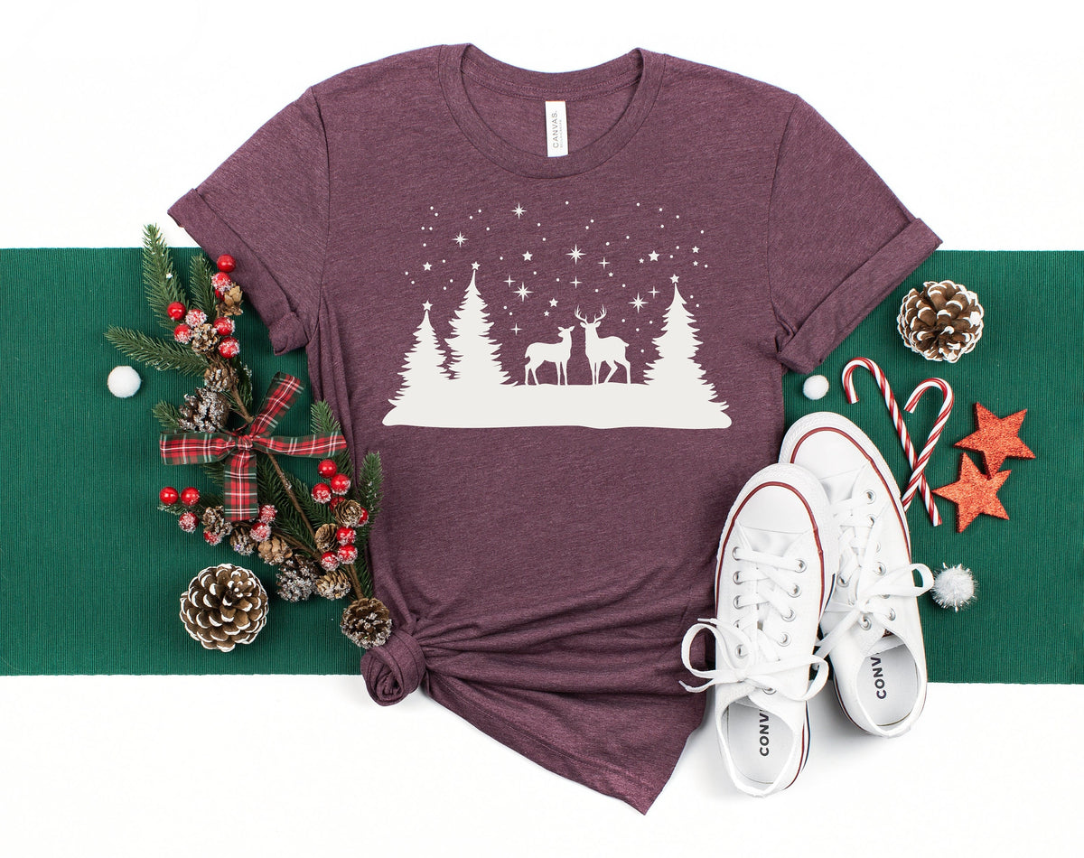 Snowy Christmas Deer Shirt: Winter Holiday Tee