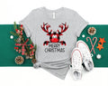 Buffalo Plaid Reindeer Christmas Shirt: Peeping Xmas Family Tee