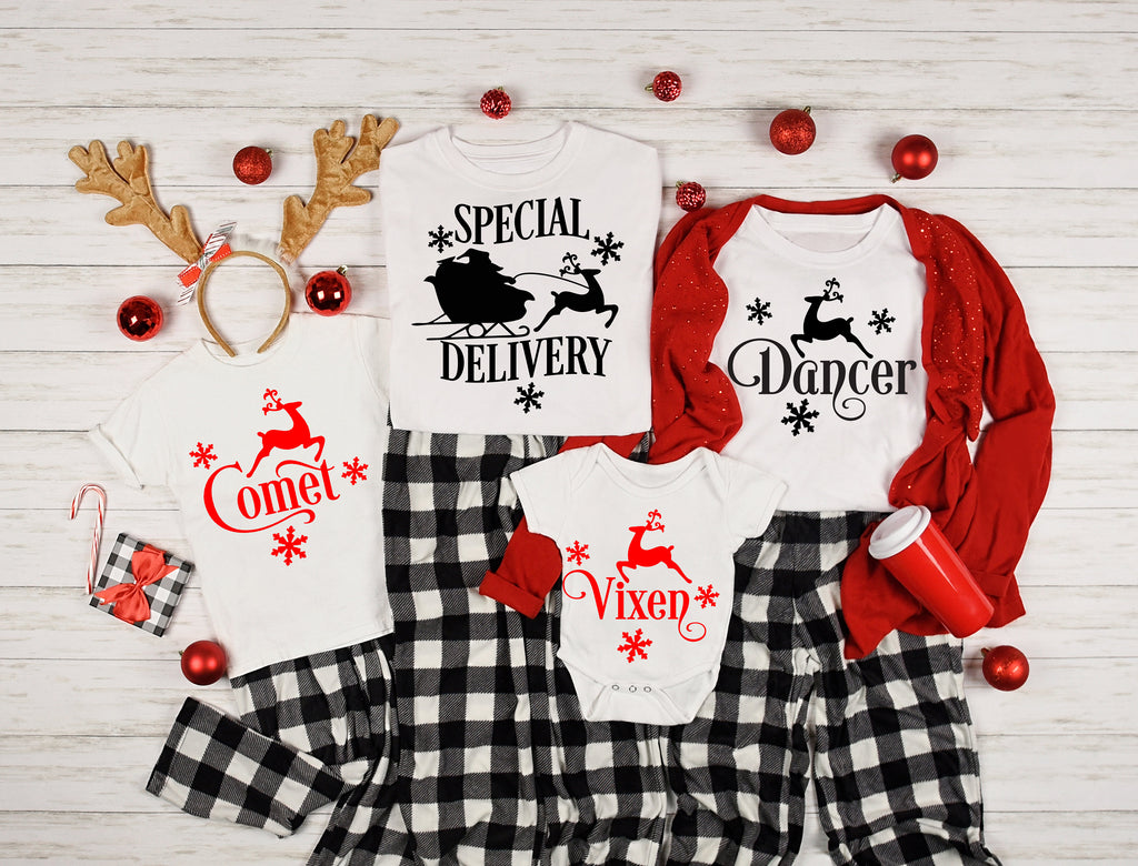 Reindeer Christmas Party Shirts: Santa, Dasher, Rudolph & Cupid