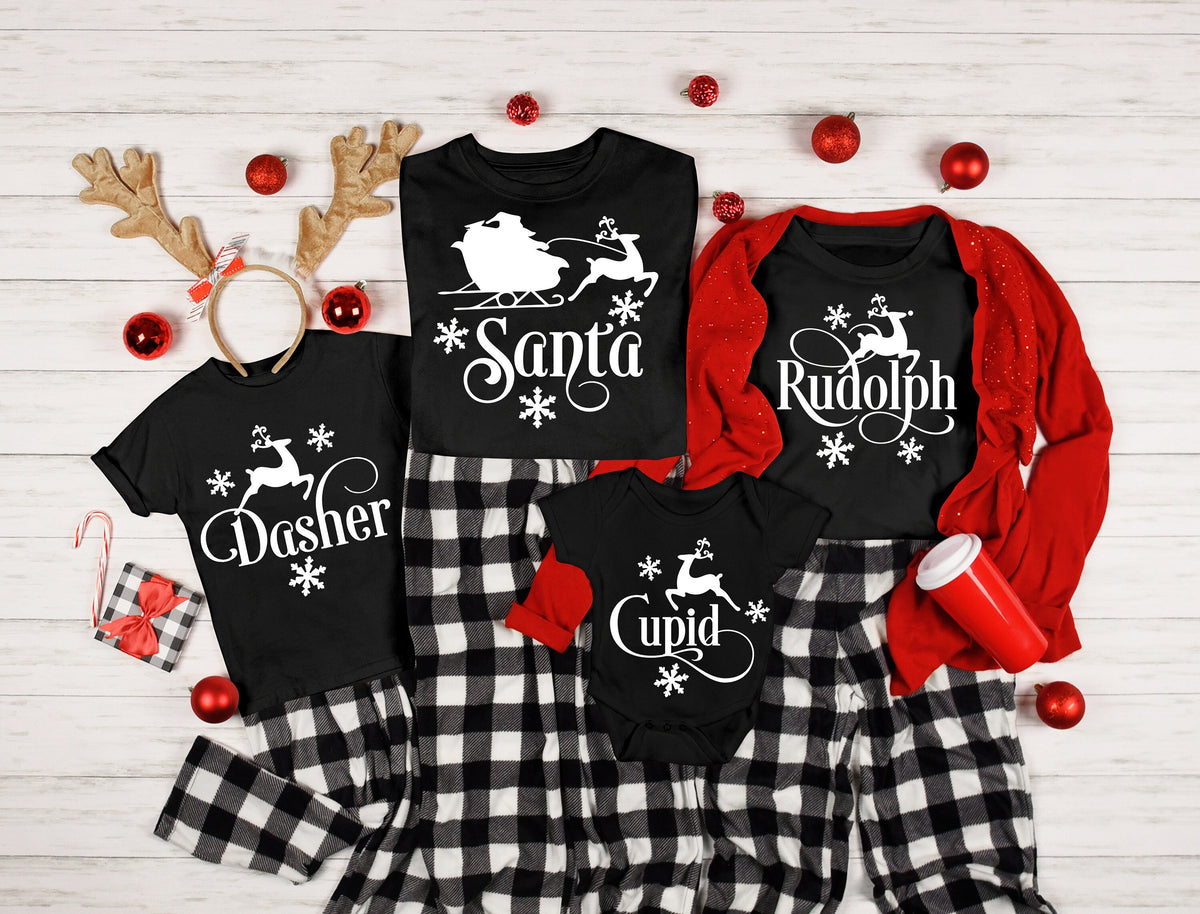 Reindeer Christmas Party Shirts: Santa, Dasher, Rudolph & Cupid