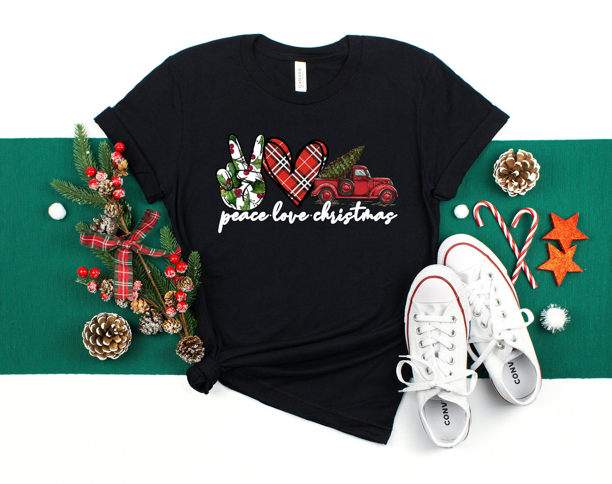 Peace Love Christmas Shirt: Vintage Truck Xmas Tee