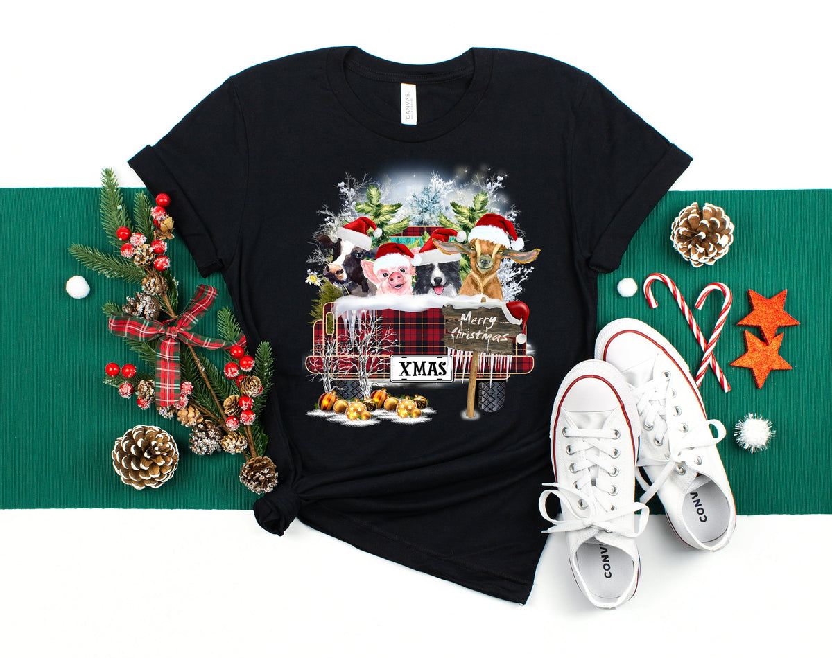 Custom Farm Animal Christmas Truck Shirt: Women's Holiday Tee