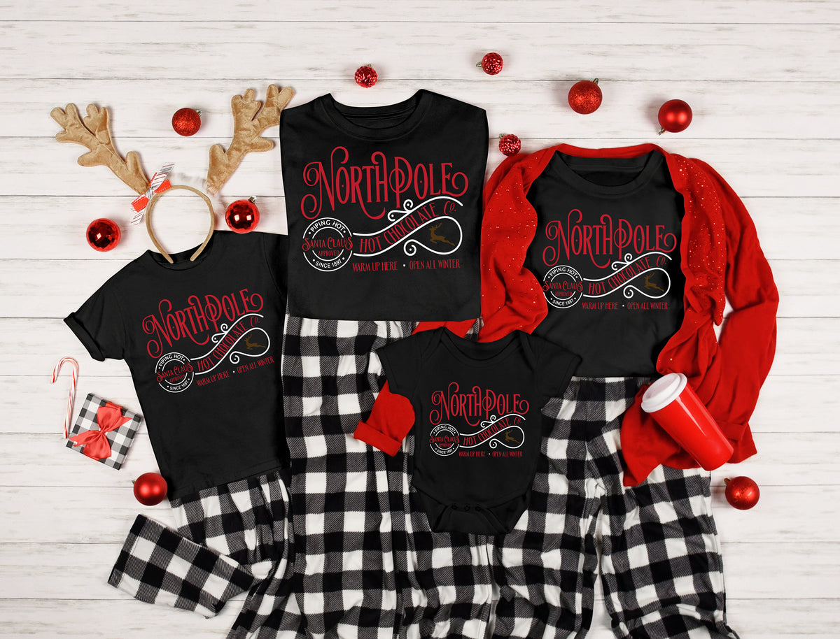 North Pole Hot Chocolate Shirt: Vintage Christmas Family Xmas