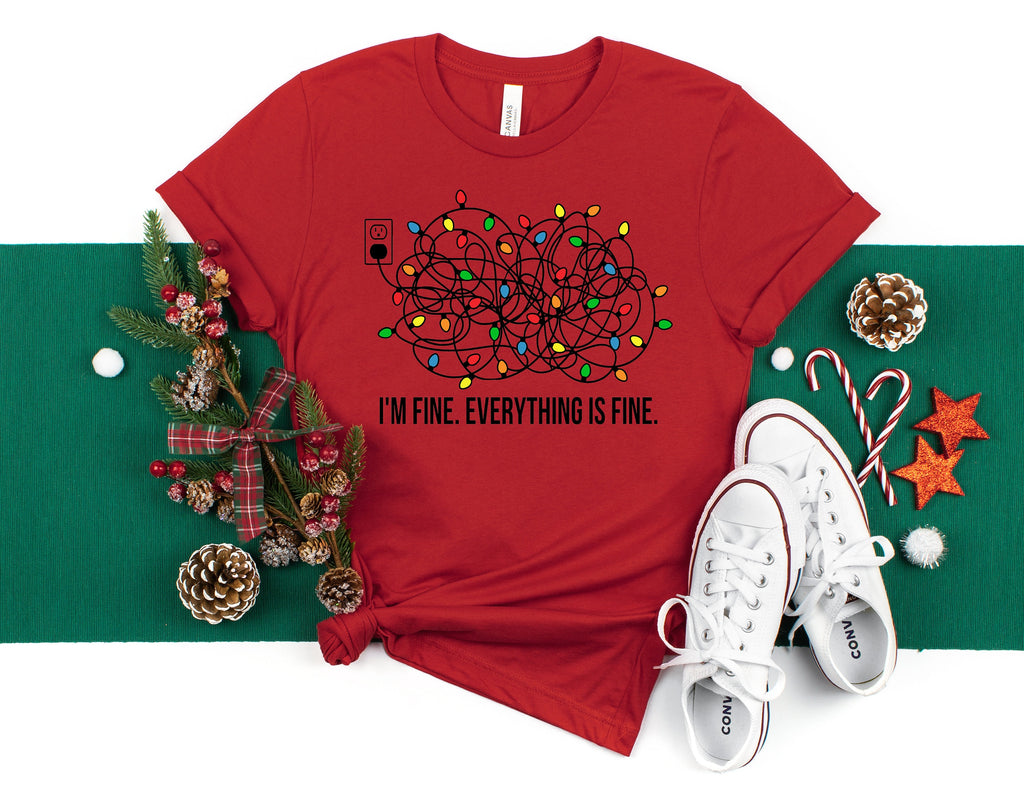 Funny Christmas Lights T-Shirt: I'm Fine Everything Is Fine Tee