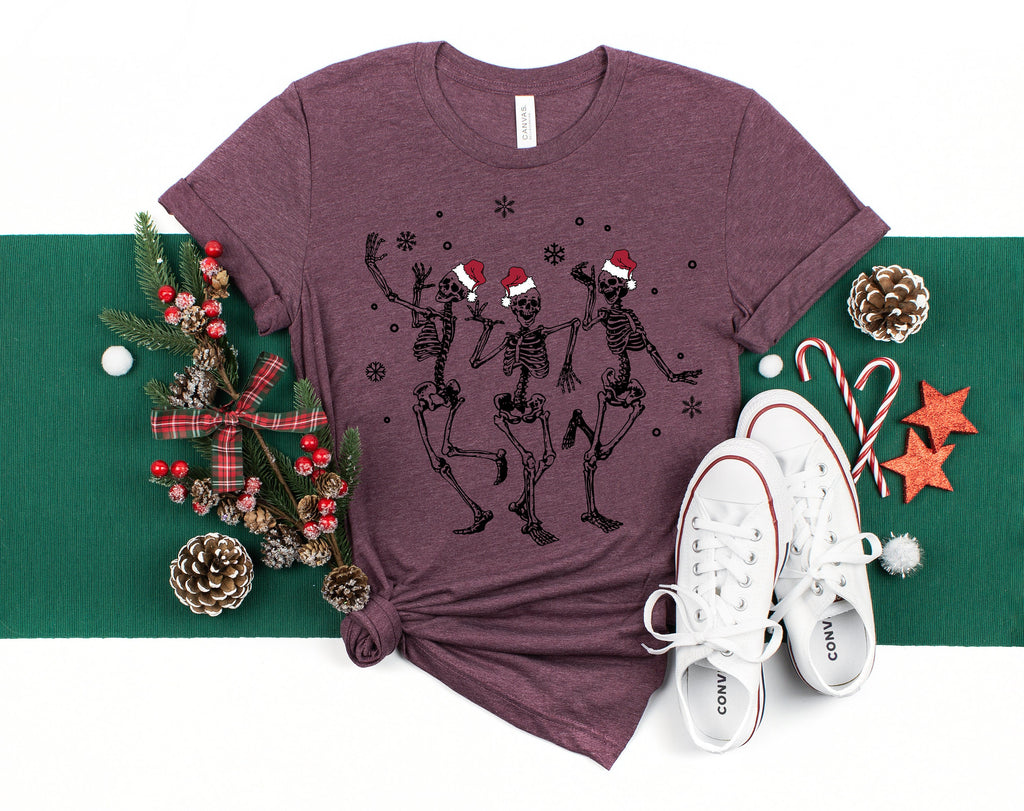 Skeleton Dancing Christmas Shirt: Goth Santa Skull Tee