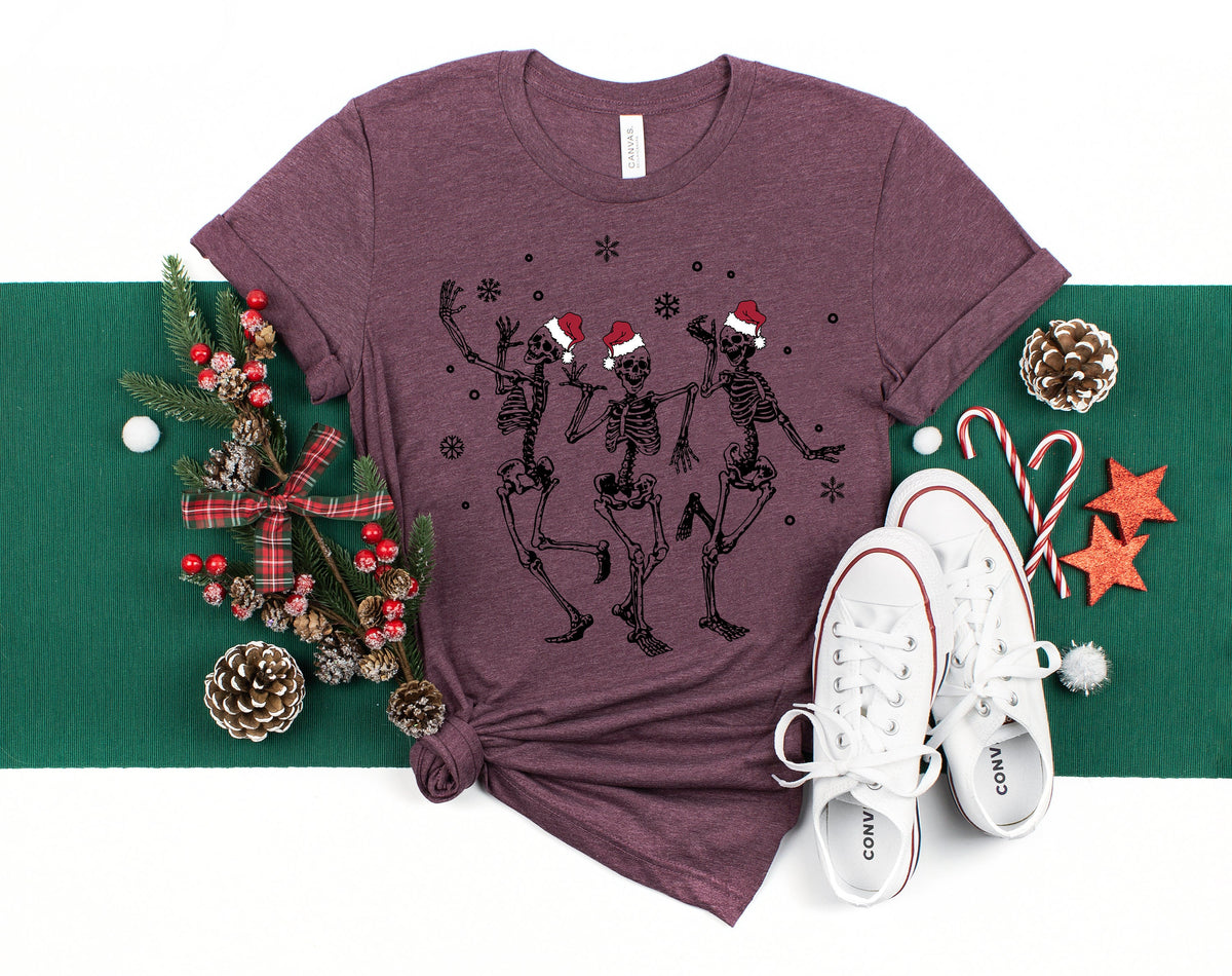 Skeleton Dancing Christmas Shirt: Goth Santa Skull Tee