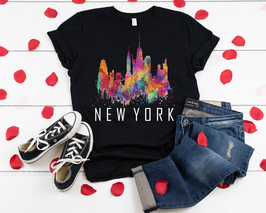 New York Watercolor Skyline Shirt: NYC Souvenir Tee