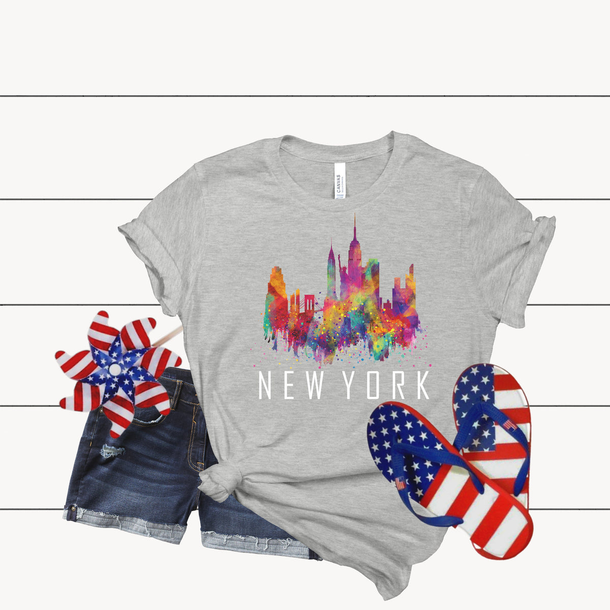 New York Watercolor Skyline Shirt: NYC Souvenir Tee
