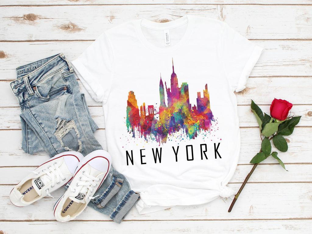 New York Watercolor Skyline Shirt: NYC Souvenir Tee