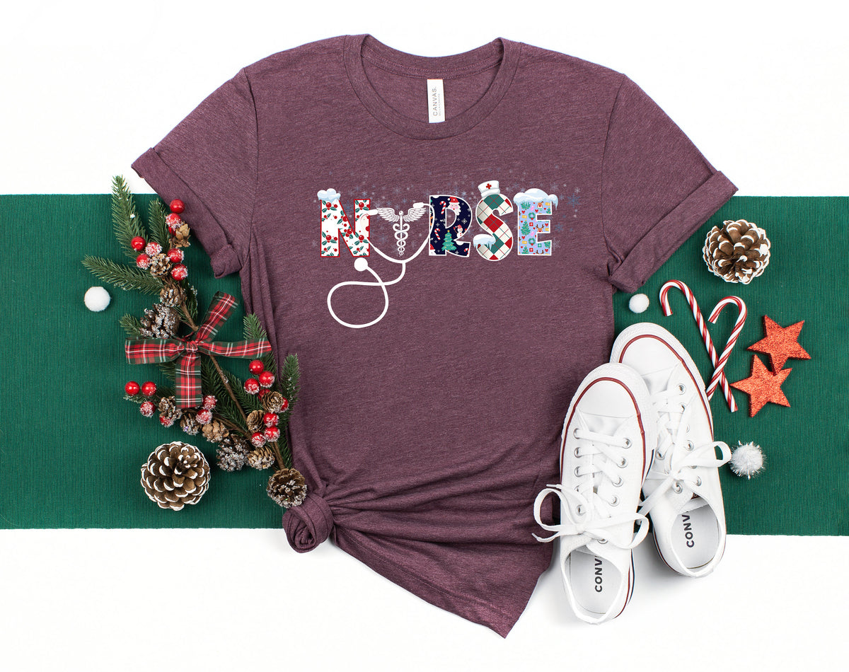 Nurse Christmas Shirt: Santa Hat Stethoscope Tee